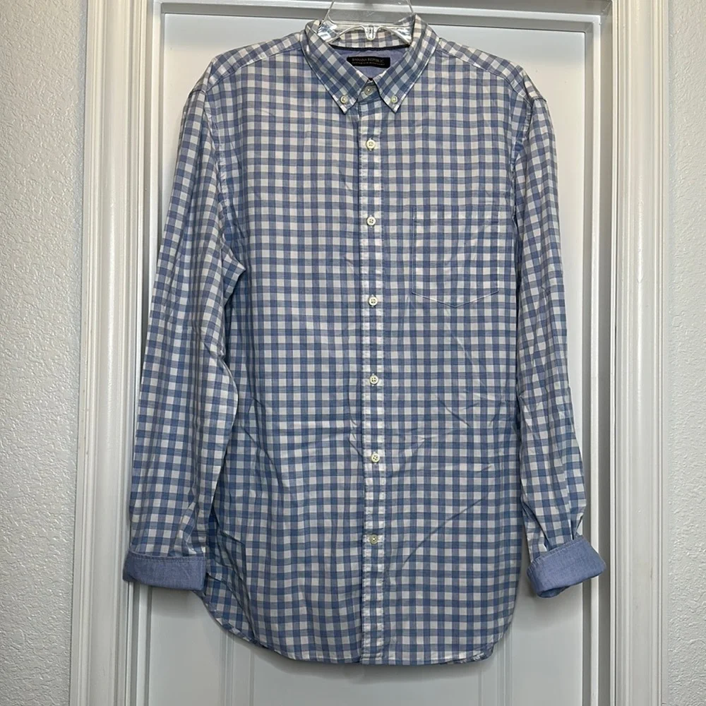 Men’s Banana‎ Republic blue/white button down slim fit shirt Sz L.